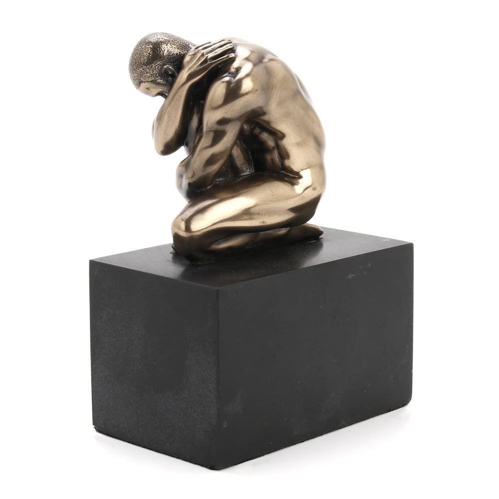 Veronese Design 4 3/8" Tall Naked Weeping Male Figurine on Plinth Cold Cast Resin Statue Antique Bronze Body Art Sculpture