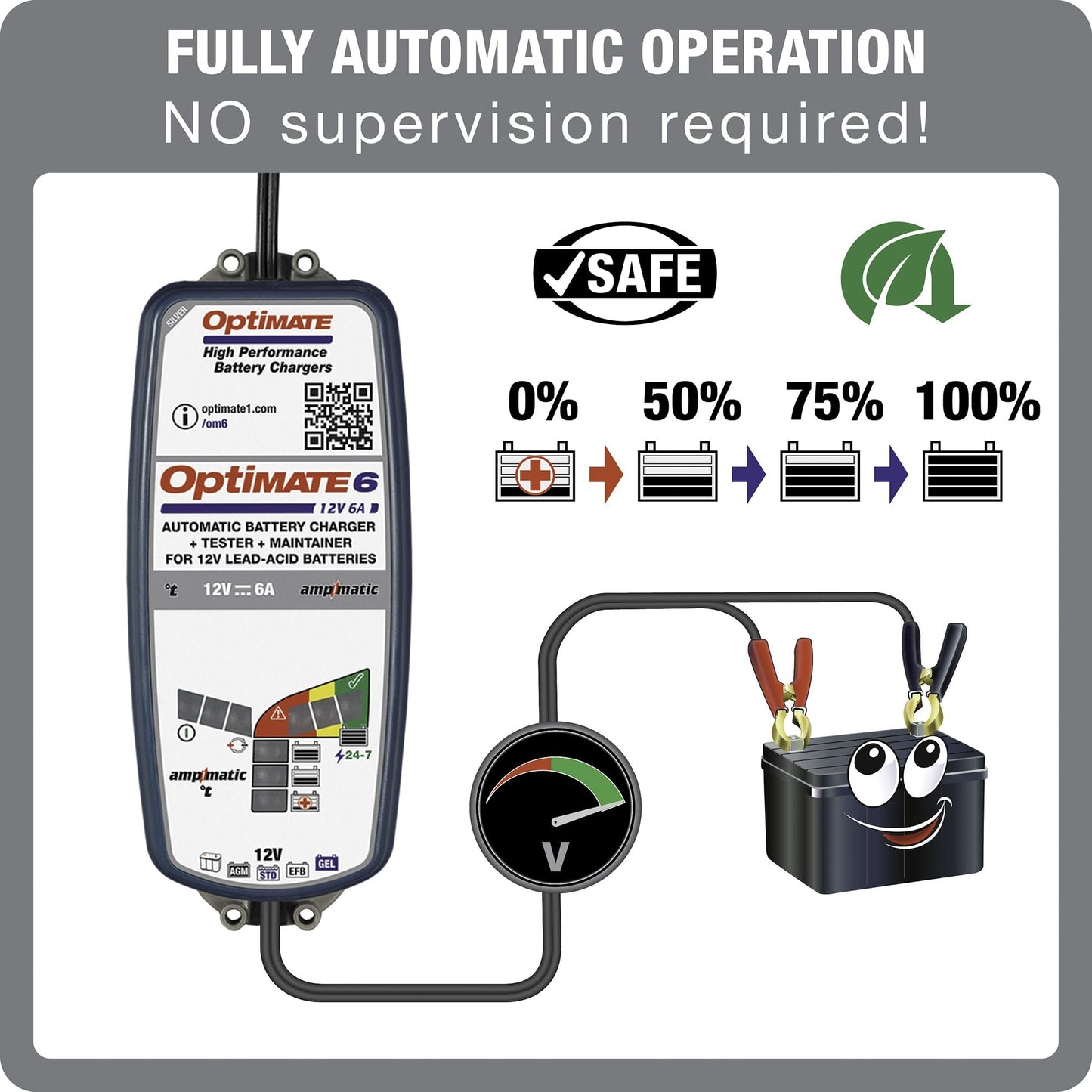 Optimate 6 AmpMatic - 12V 6A, High Performance Automotive Battery Charger & maintainer for premium AGM, Deep-Cycle Batteries (TM-361)