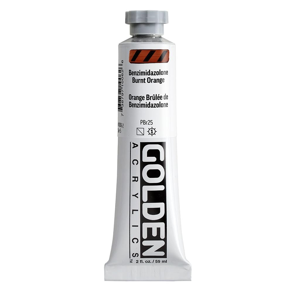 Heavy Body Acrylics by GOLDEN, Benzimidazolone Burnt Orange, 2 fl. oz. Tube, Professional Acrylic Paint, Semi-Transparent