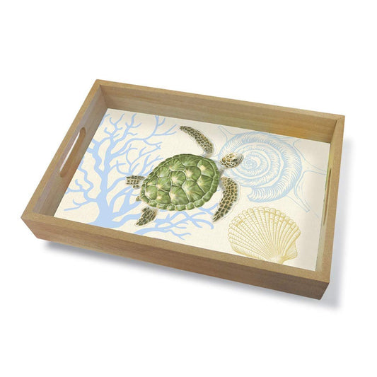 Tropical Island Coastal Wood Tray Small Honu Voyage