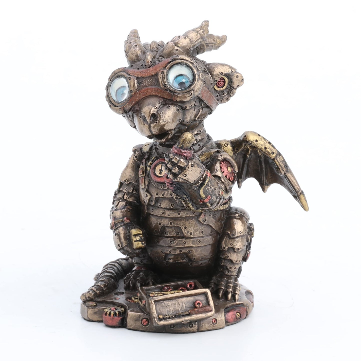 Veronese Design Steampunk Dragon Tinkerer w/Goggles Mechanical Gear Resin Figurine Bronze Finish