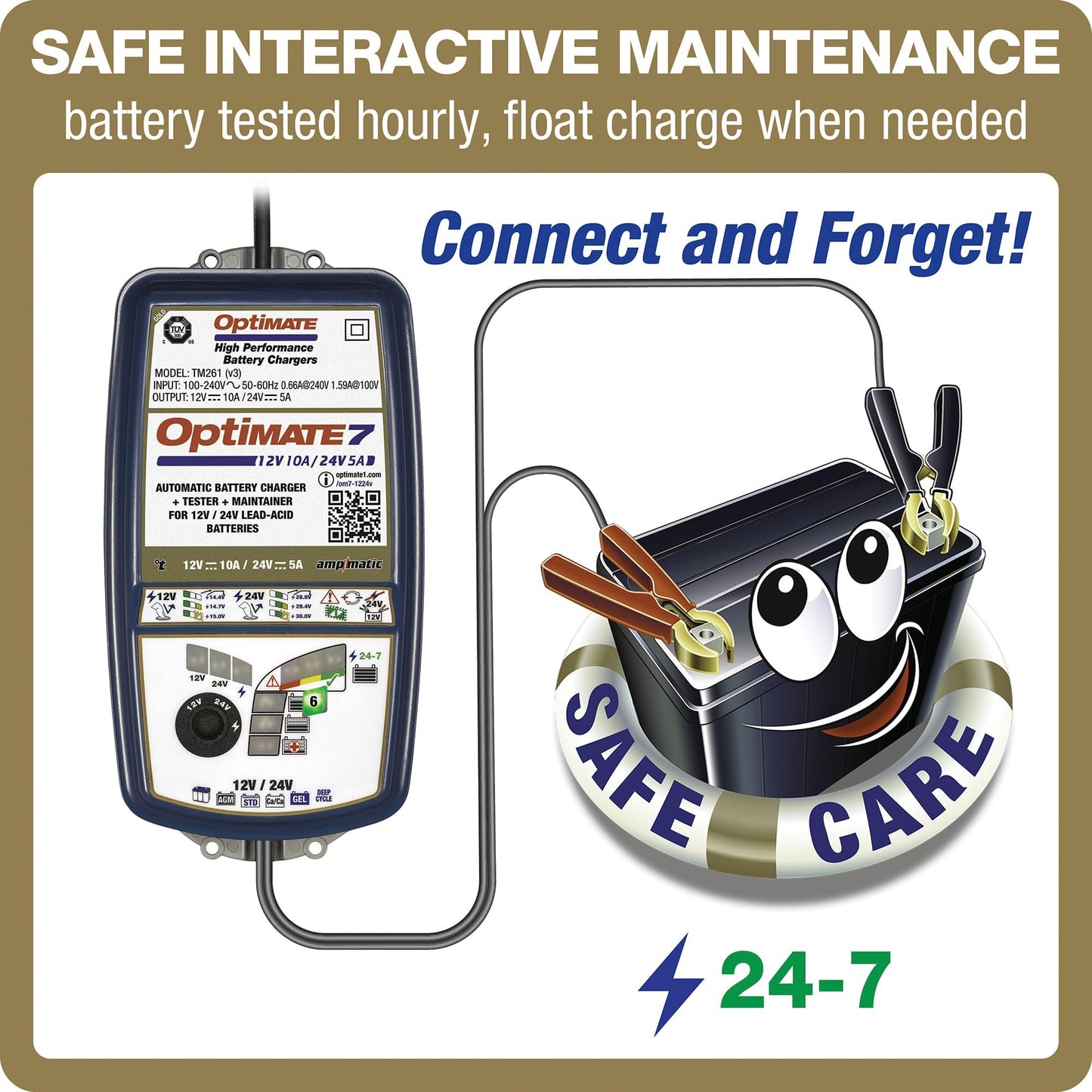 OptiMate7 12V/24V - 12V 10A / 24V 5A, High Performance battery saving charger & maintainer for Deep Cycle RV, Camping, Industrial & Marine batteries