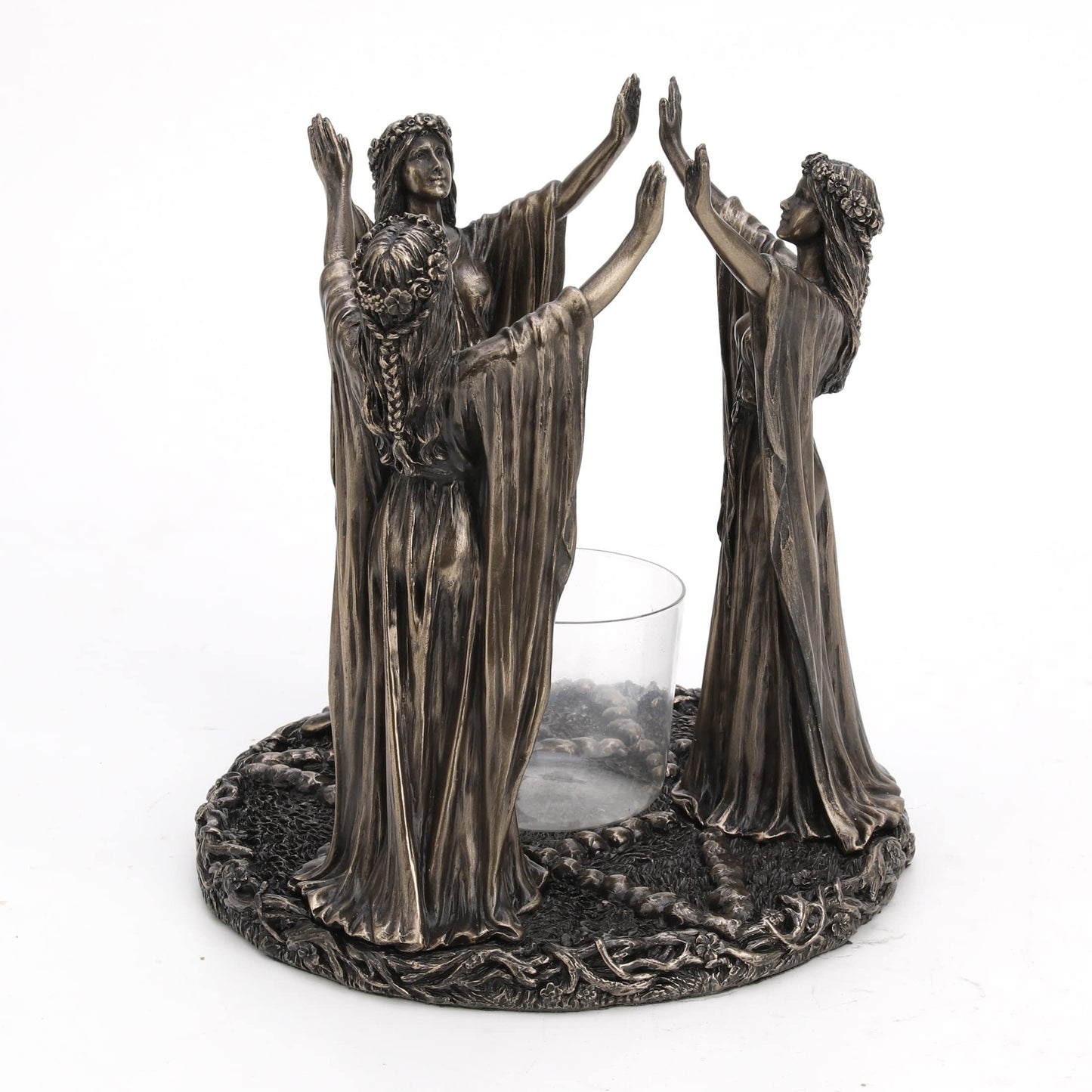 Veronese Design Wicca Triple Goddess Festive Ritual Cold Cast Resin Antique Bronze Finish Candle Holder