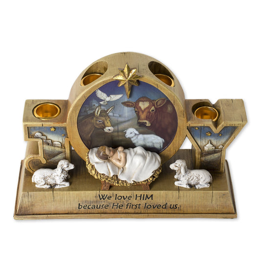 Joseph's Studio by Roman, Christmas Advent Collection, 7" H Advent Babe Candle Holder, Home Décor, Devout Gift, Prayerful Inspiration (3x9x7)