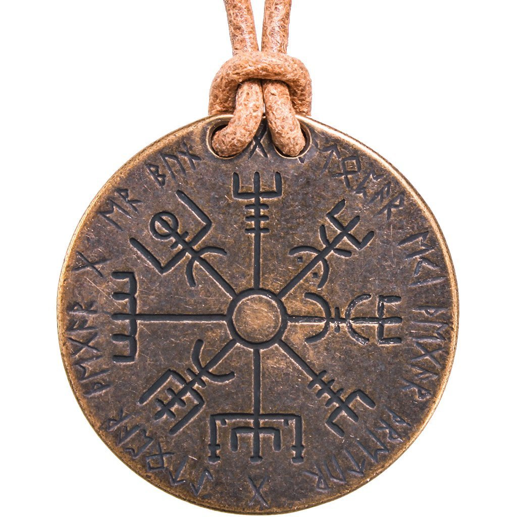 Shire Post Mint Vegvisir Norse Compass Necklace on Leather Cord