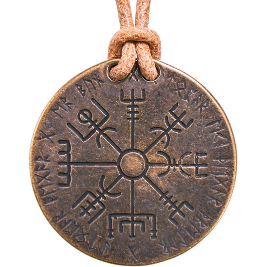 Shire Post Mint Vegvisir Norse Compass Necklace on Leather Cord