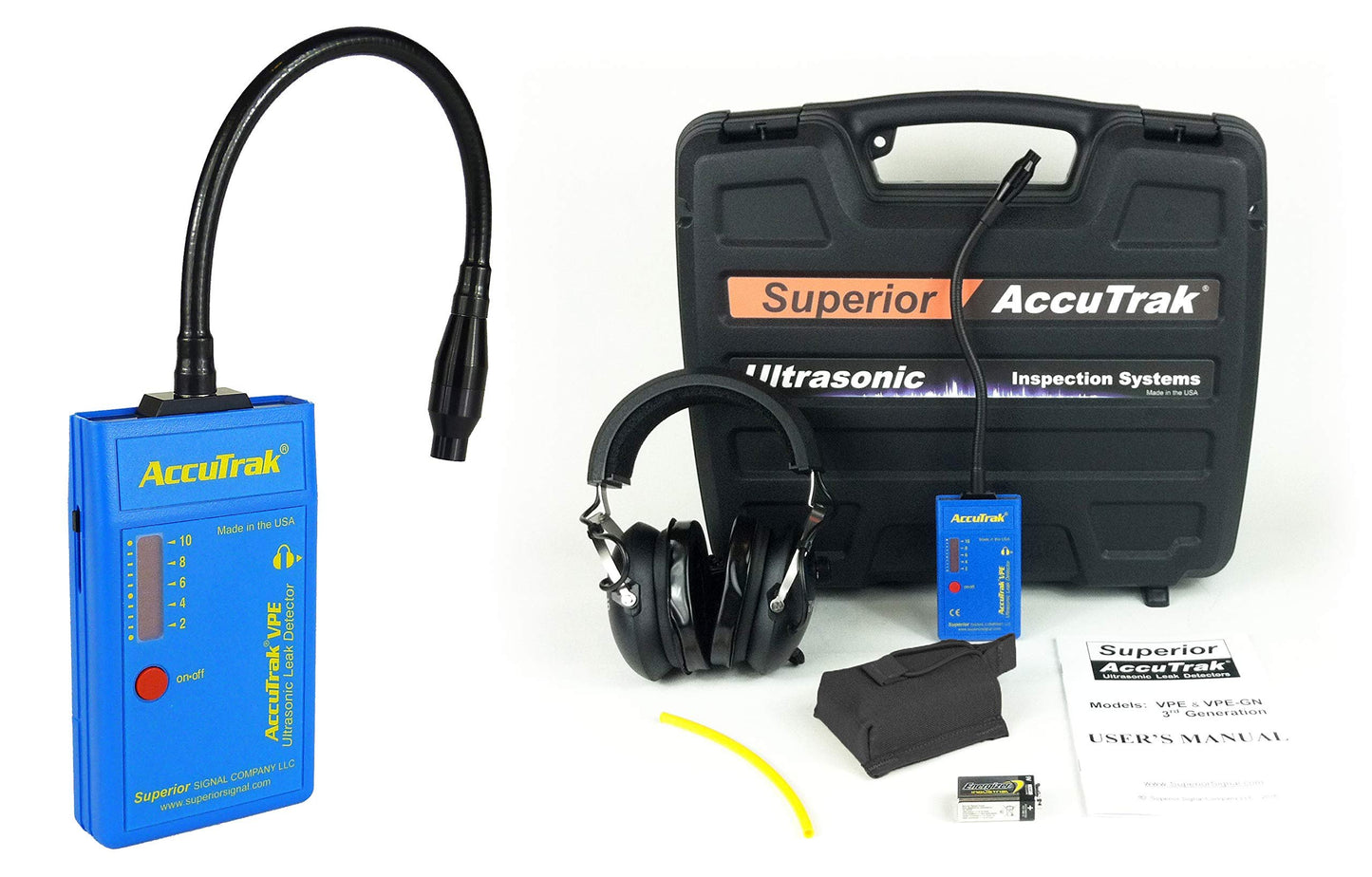 Superior AccuTrak VPE-GN PRO Gooseneck Ultrasonic Leak Detector Professional Kit, Includes VPE Leak Detector, Headset, Battery, Large Carry Case, Waveguide, Noise Blocking Headphones