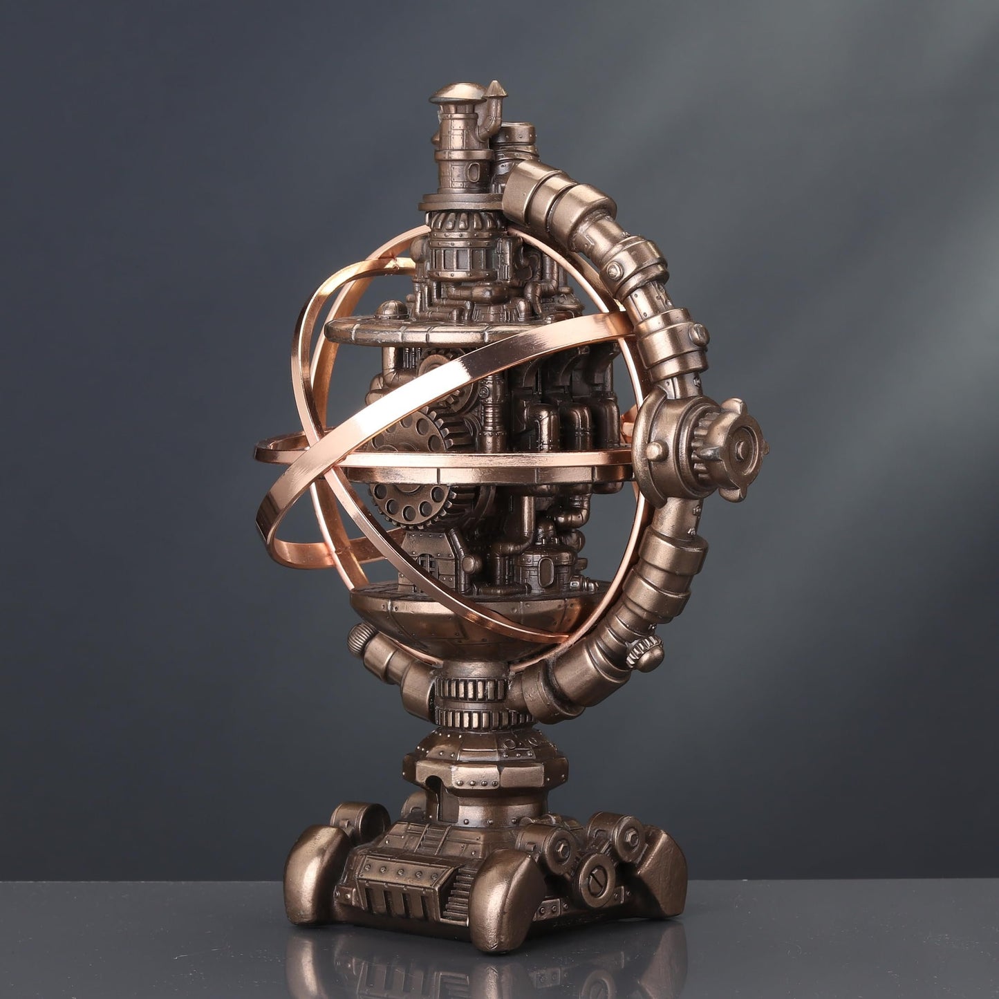 Veronese Design 7 1/8 Inch Tall Steampunk Mechanicus Gyroscope Resin Sculpture Bronze Finish