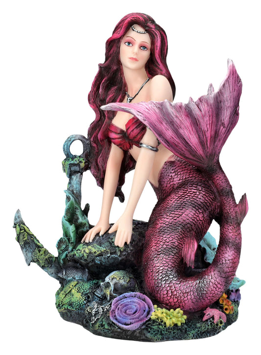 Pacific Giftware Ocean Siren Gothic Mermaid Figurine Resin Mermaid with Anchored Base and Intricate Pink Tail Ideal for Home Decor Fantasy Collections and Aquatic Themed Displays 7 Inches Tall