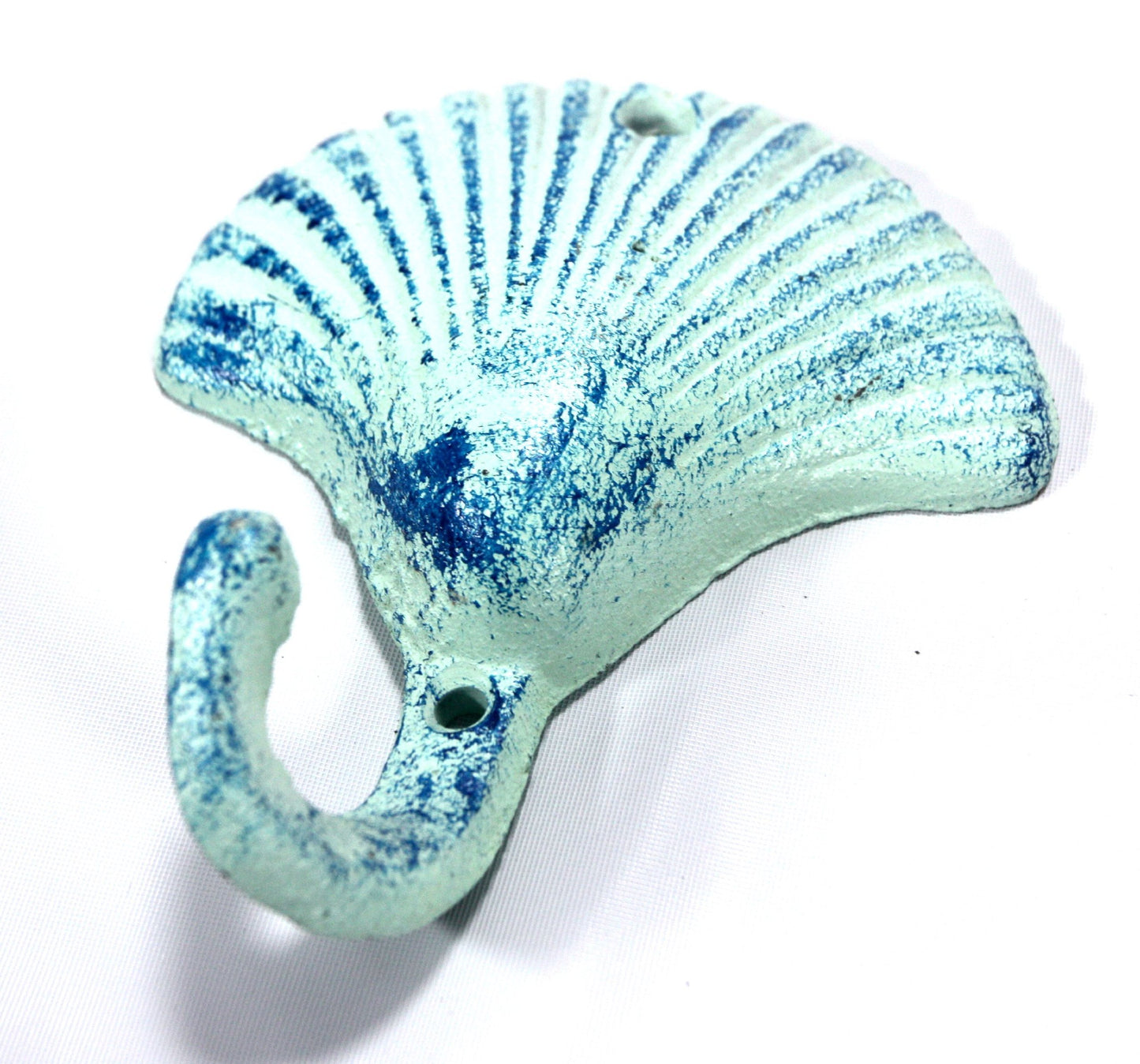 Scallop Shell Wall Hangers Cast Iron Antique Blue - Set of 3 for Coats, Aprons, Hats, Towels, Pot Holders, More