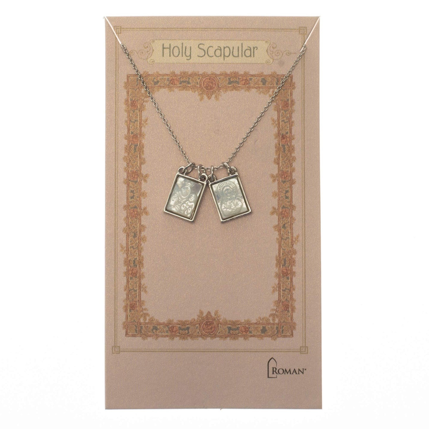 Roman Double Holy Scapular Silver Zinc Necklace 18 Inches Long