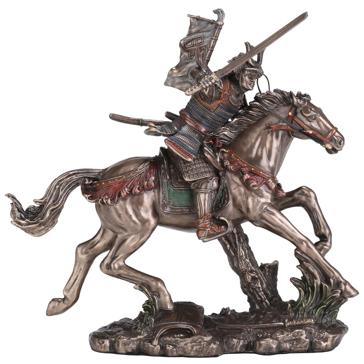 Veronese Design 6 3/4 Inch Japanese Samurai Mounted Cavalry Charge Cold Cast Resin Bronze Finish Sculpture