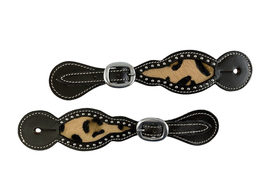 Showman Ladies Leather Spur Straps w/Hair-On Cheetah Inlay
