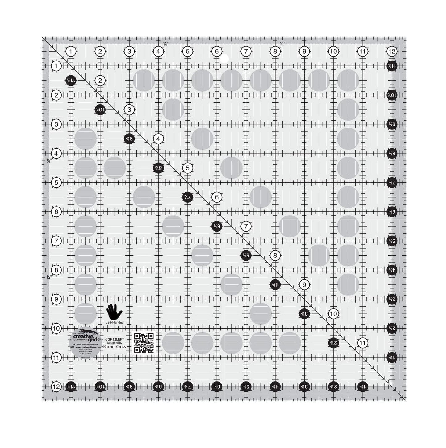Creative Grids Left Handed Quilt Ruler 12-1/2in Square