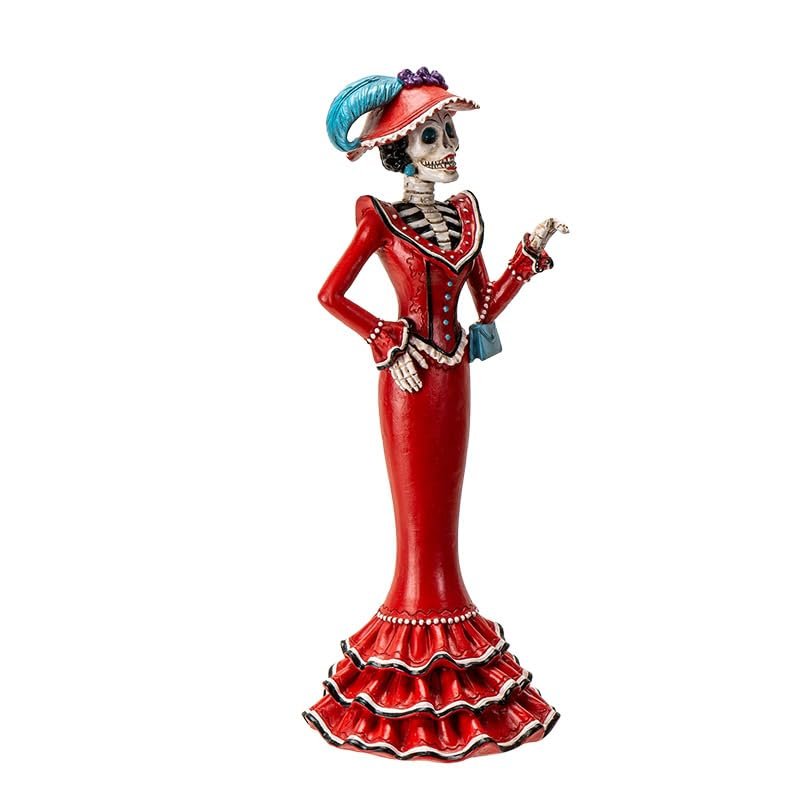 Pacific Giftware D.O.D Red Catrina- Lady in Red, Proper Lady, Large DOD Figurine, Dia De Los Muertos Catrina-Roja