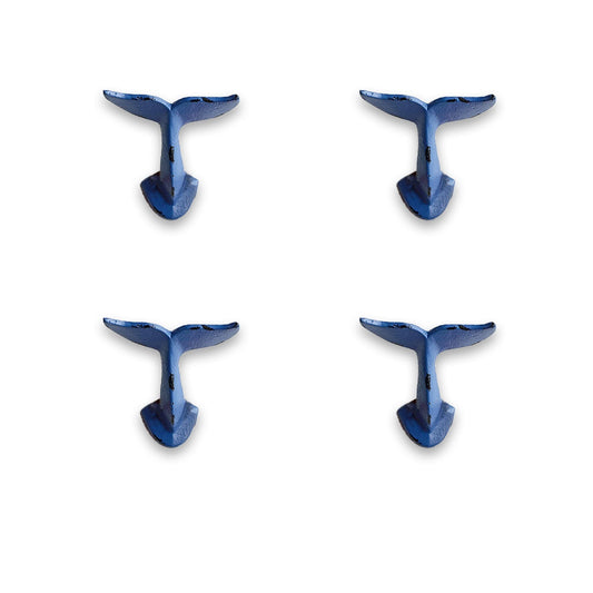 SPI Home 64009 Distressed Blue Whale Tale 3 x 4 Cast Iron Decorative Wall or Coat Hook (Set of 4)