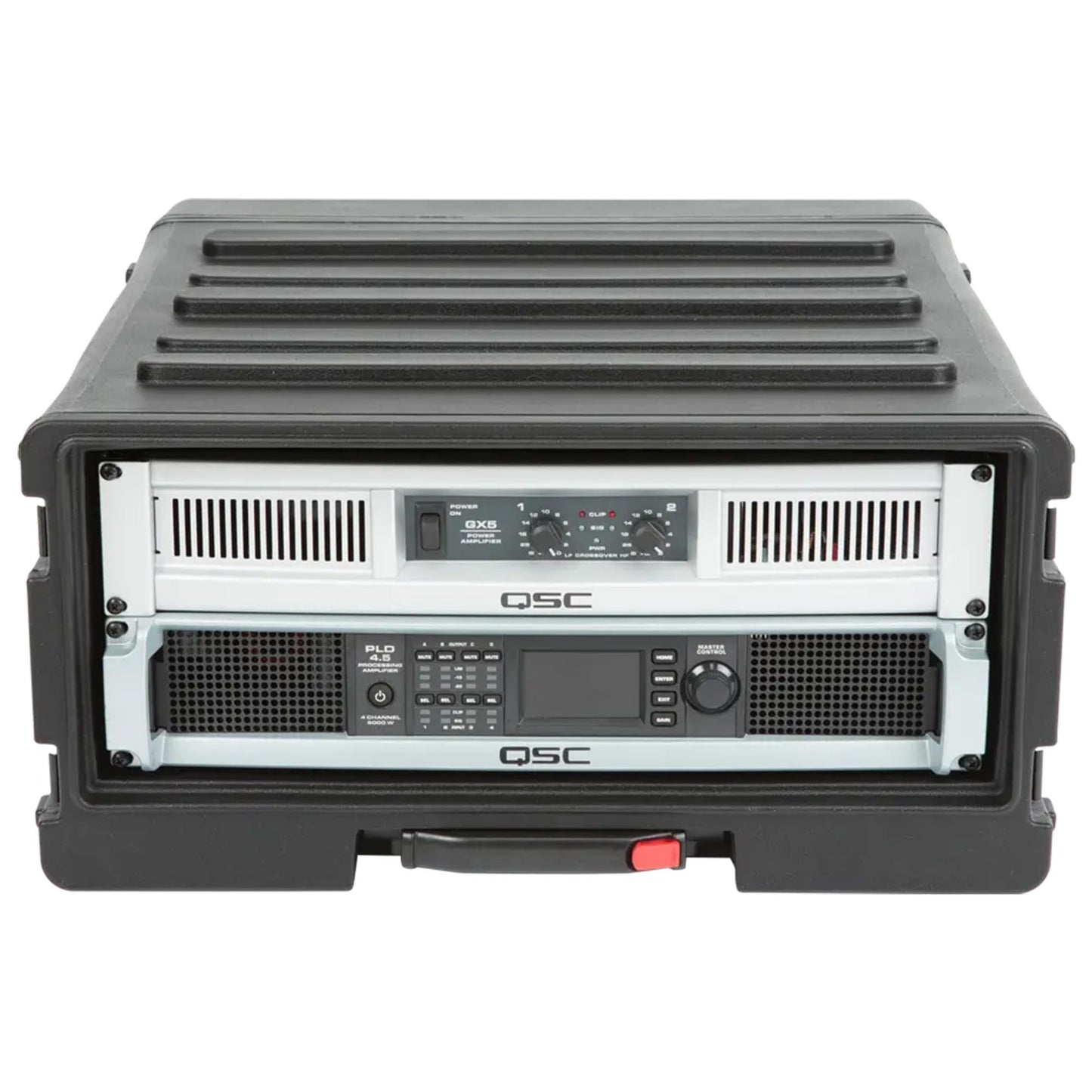 SKB 4U rSeries Rolling Rack with Integrated Back Wheels and 1-Touch Pull Handle, Comes with 4 Rack Units and Interlocking Molded Stacking Bars