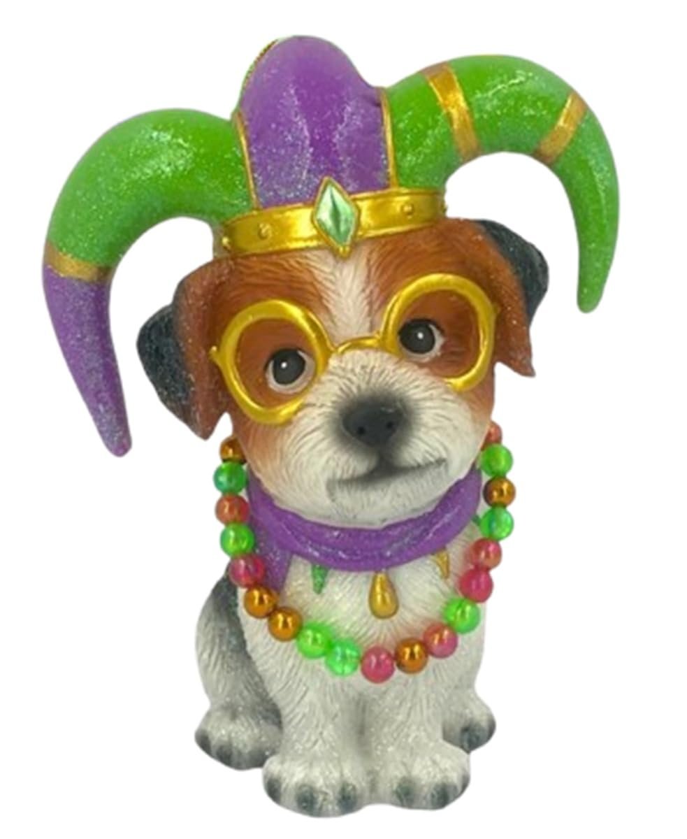 December Diamonds 65-65043 Resin Mardi Gras Jack Russell Terrier Hanging Ornament or Will Stand Tabletop, 5 Inches Tall x 4 Inches Wide x 4.25 Inches Deep