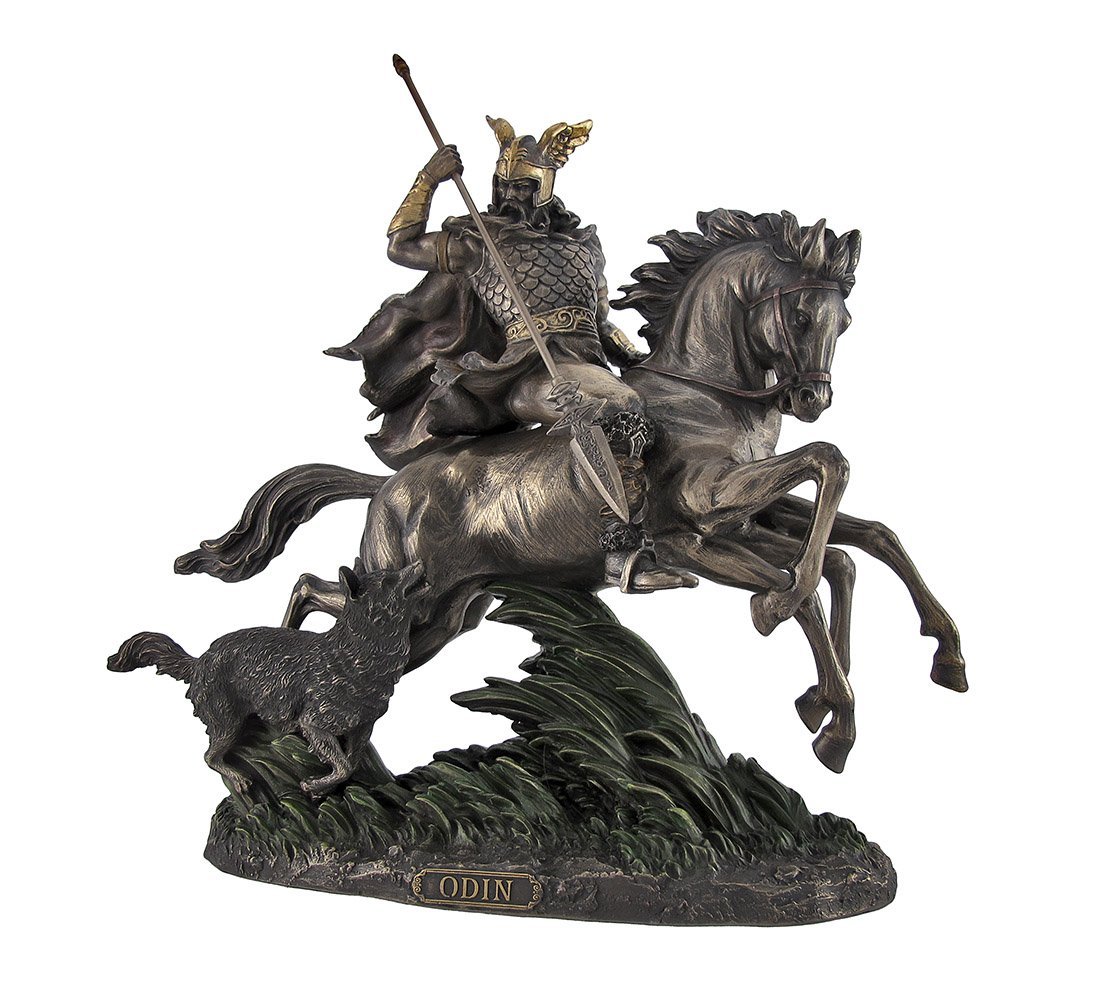 Veronese Design 12 5/8" Tall Norse God Odin Riding Sleipnir Followed by Wolf Cast Resin Statue Bronze Finish