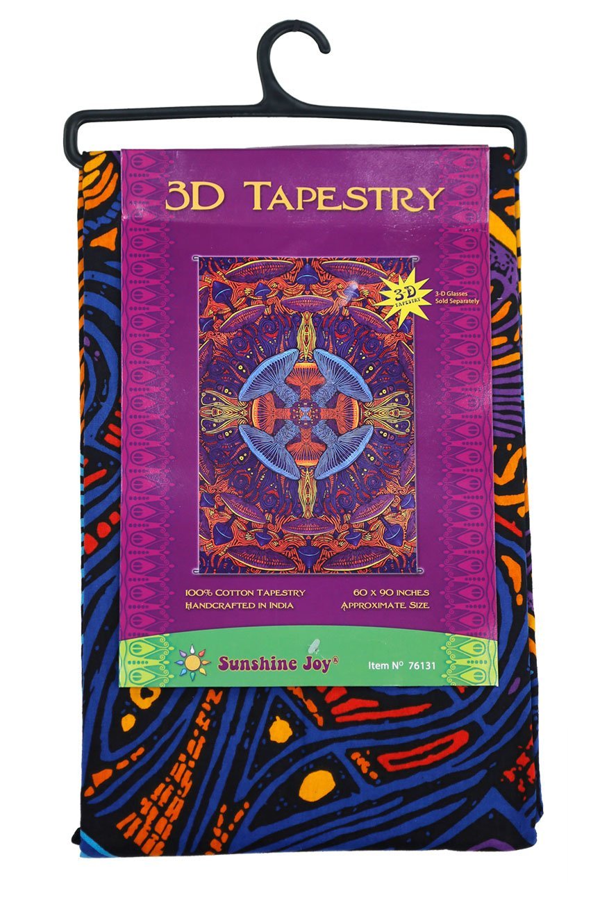 Sunshine Joy 3D Magic Mushroom Tapestry Tablecloth Wall Art Beach Sheet Huge 60x90 Inches - Amazing 3D Effects