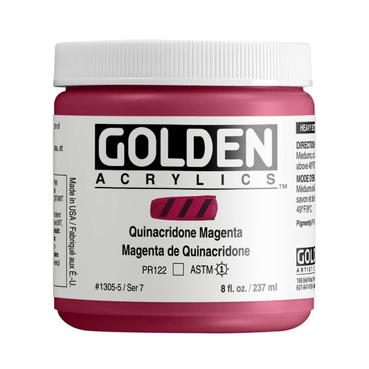 Heavy Body Acrylics by GOLDEN, Quinacridone Magenta, 8 fl. oz. Jar, Professional Acrylic Paint, Transparent