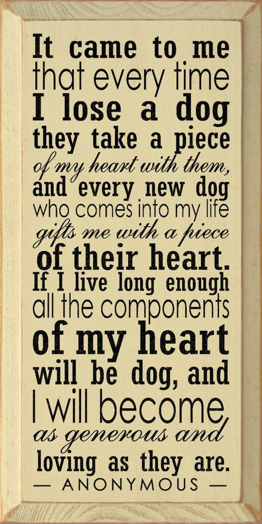 Wooden Dog Sign - It Came to Me That Every Time I Lose a Dog...