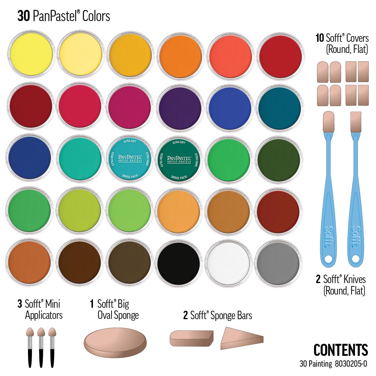 PanPastel Artist Pastels by GOLDEN, Painting Set, 30 Color, Professional Artist Pastels, Unique Pan Format (cake-like)