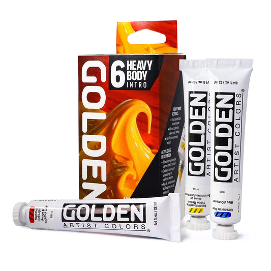 Heavy Body Acrylics by GOLDEN, Intro Set, 6 Color, Professional Acrylic Paint