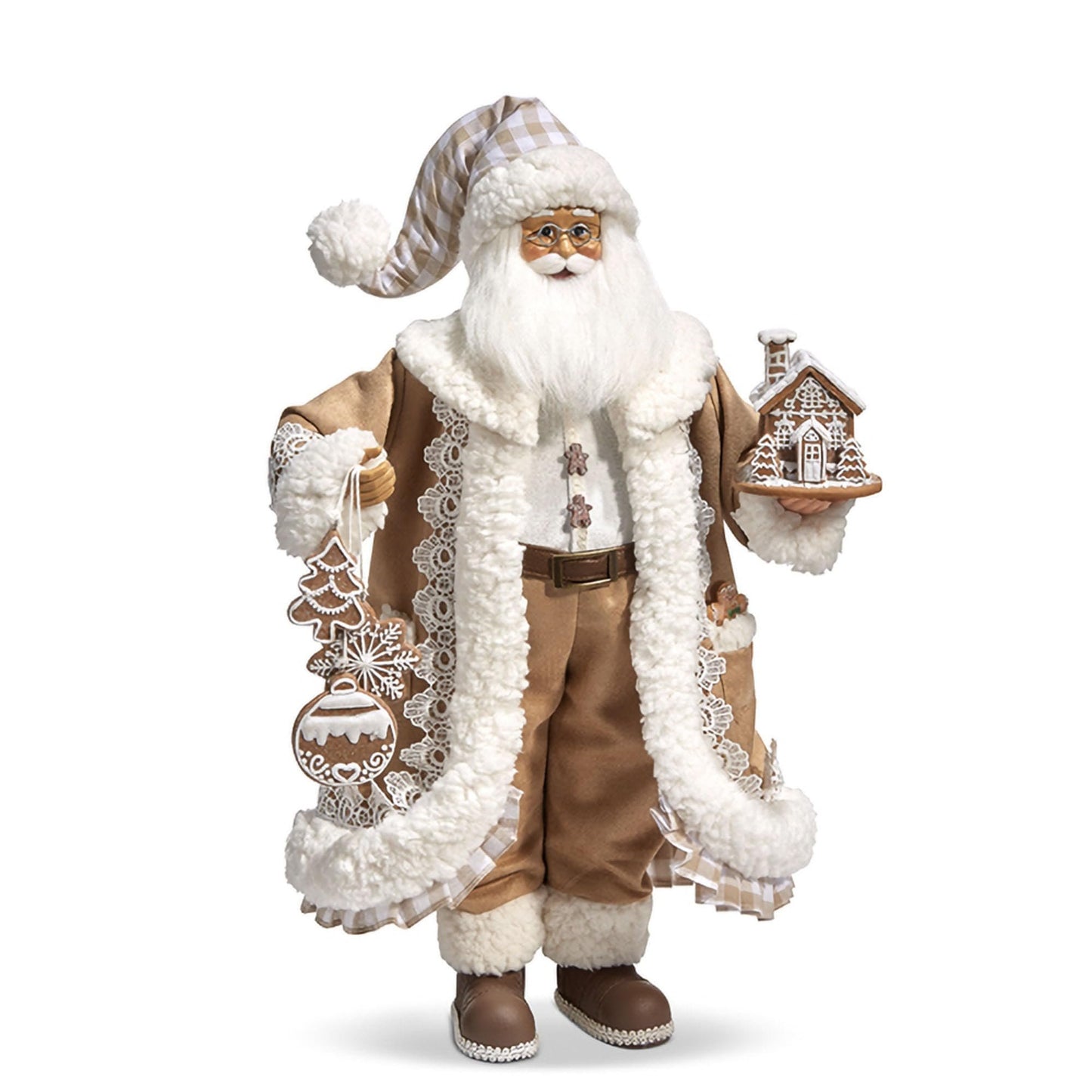 Raz Imports Christmas Gingham Gingerbread Santa Figurine, 18-inch Height, Holiday Decoration