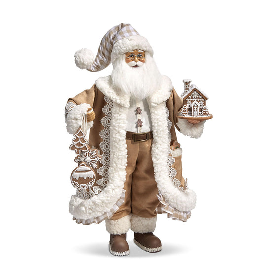 Raz Imports Christmas Gingham Gingerbread Santa Figurine, 18-inch Height, Holiday Decoration