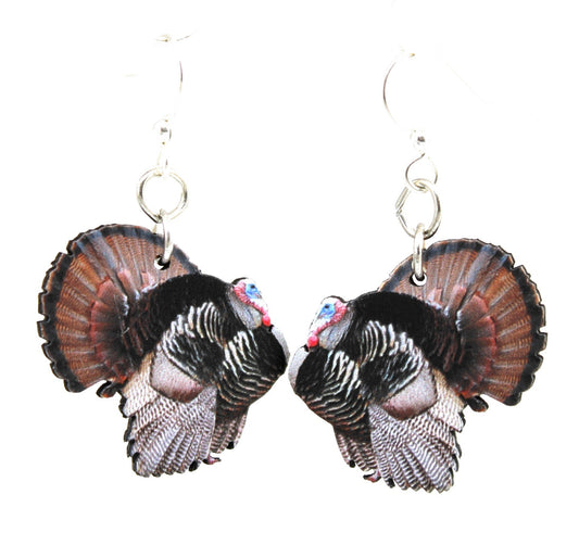 Green Tree Jewelry Wild Turkey Wooden Laser Cut Earrings #1547