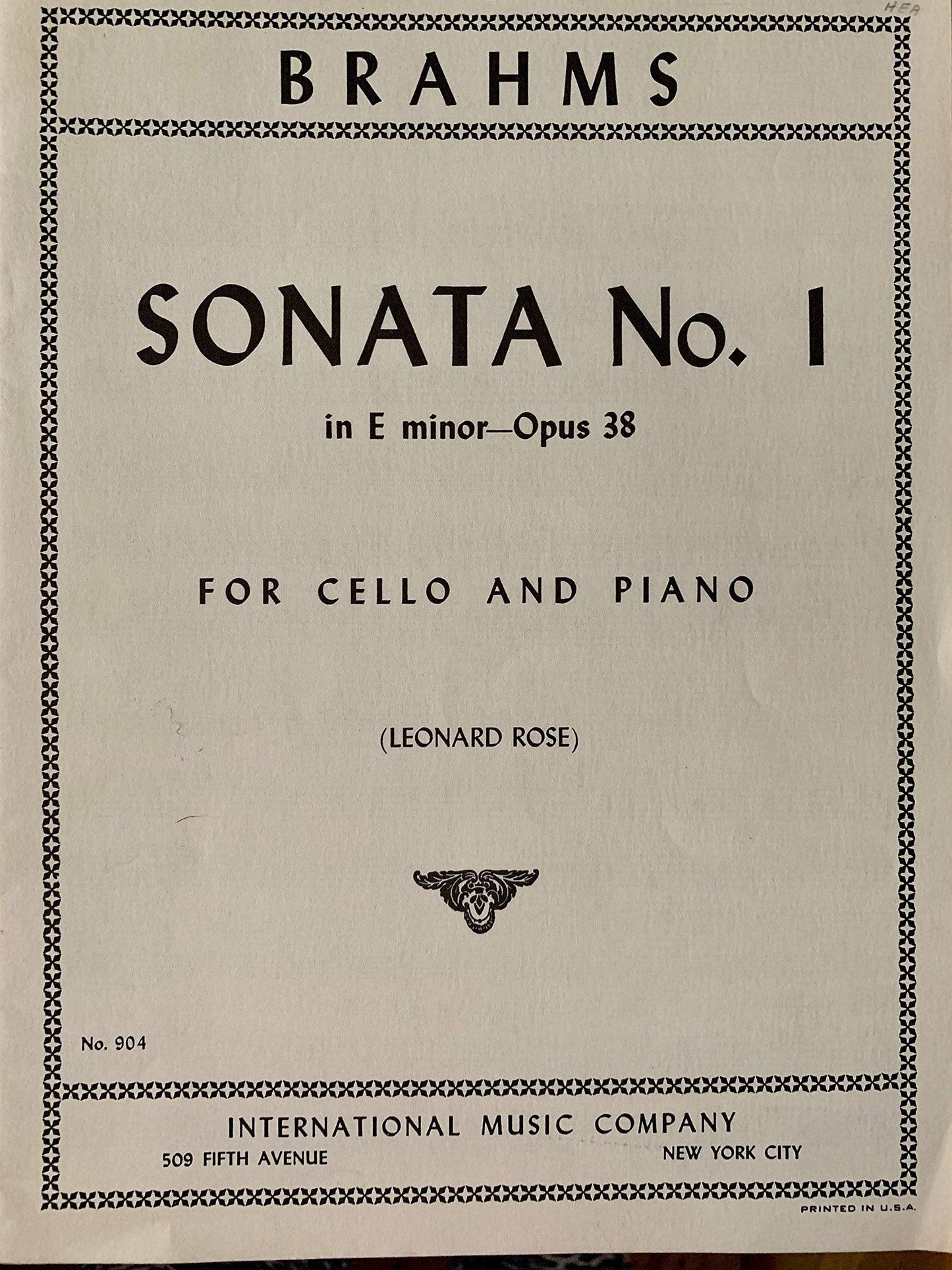 Sonata No. 1 in E minor, Op. 38 [for CELLO and PIANO]