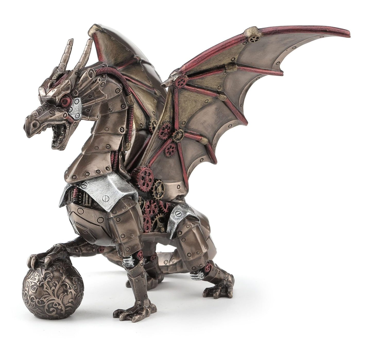 Veronese Design Steampunk Dragon Holding Orb Cold Cast Resin Bronze Finish Statue