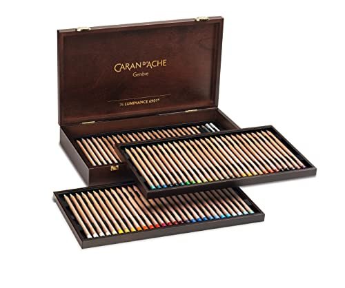 Caran d'Ache Luminance 6901 - Aufbewahrungsbox aus Holz, Sortiment mit 80 Buntstiften - 76 Farben + 4 Doppelfarben, 6901.476
