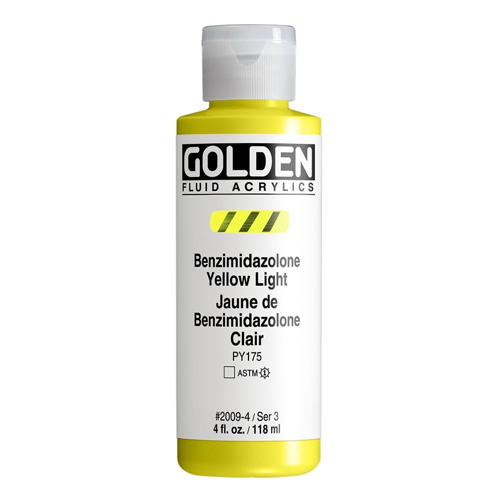 Fluid Acrylics by GOLDEN, Benzimidazolone Yellow Light, 4 fl. oz. Bottle, Professional Acrylic Paint, Transparent