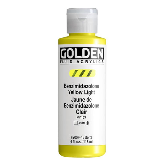 Fluid Acrylics by GOLDEN, Benzimidazolone Yellow Light, 4 fl. oz. Bottle, Professional Acrylic Paint, Transparent