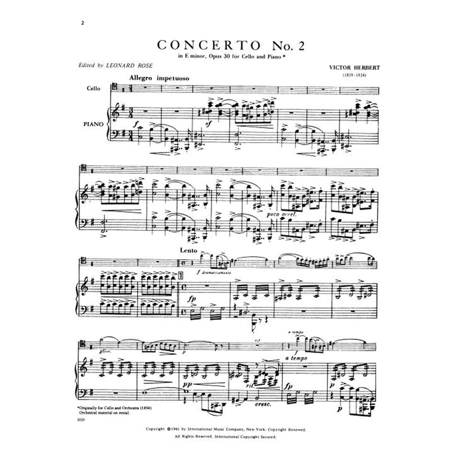 Herbert Victor Concerto No2 in e minor Op 30 Cello and Piano by Leonard Rose - International