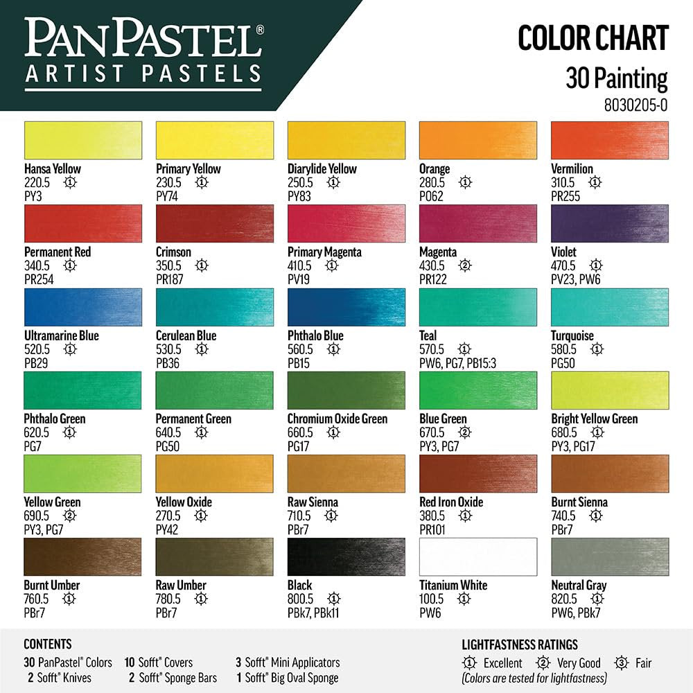 PanPastel Artist Pastels by GOLDEN, Painting Set, 30 Color, Professional Artist Pastels, Unique Pan Format (cake-like)