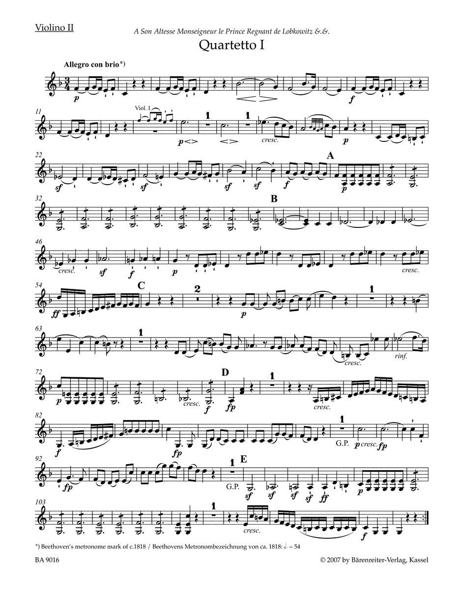 String Quartets Op.18 Nos 1-6 (Parts)