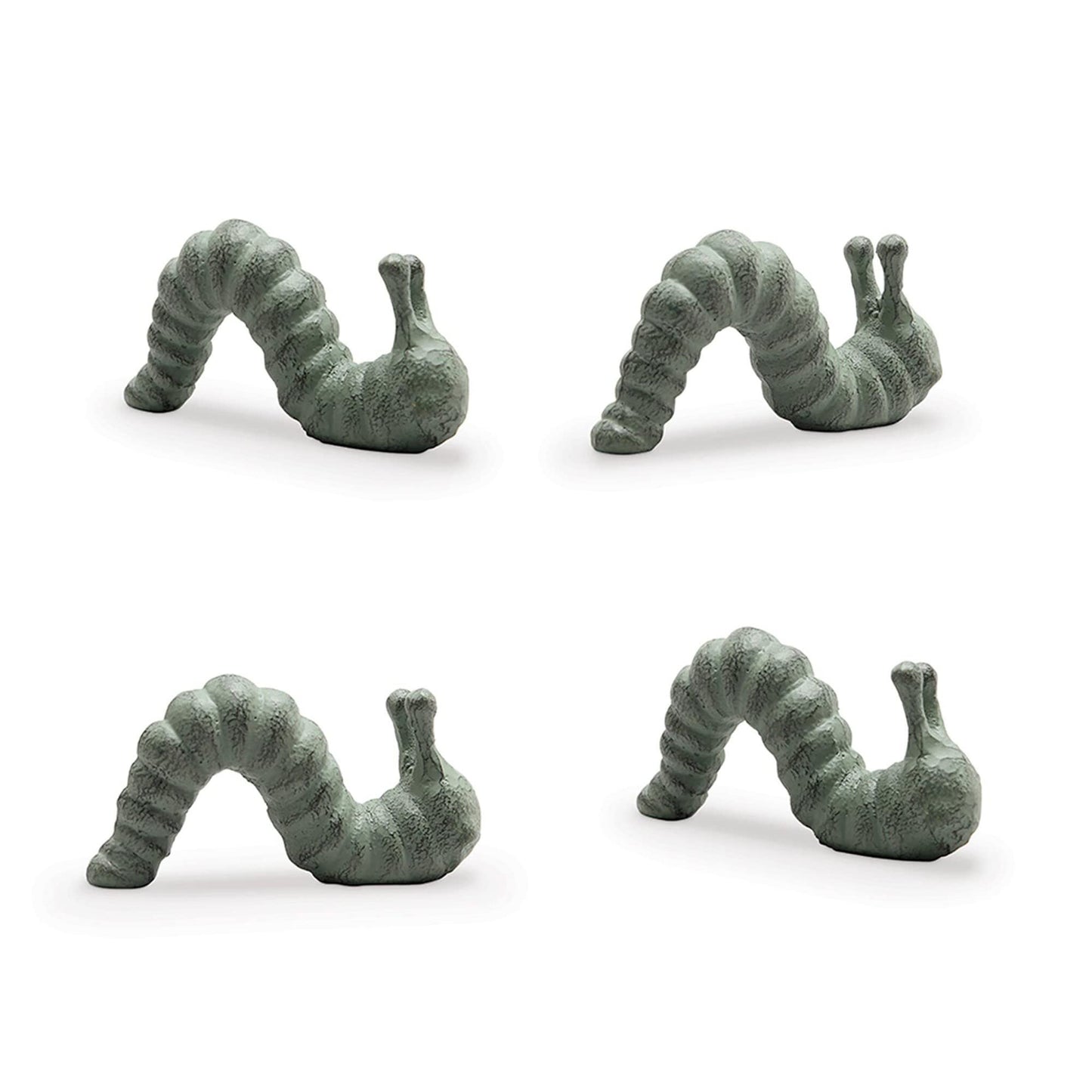 SPI Home Cast Iron Caterpillars Yard Art - Set of 4 Verdigris Finish Metal Inchworms, 2" x 4" x 1"