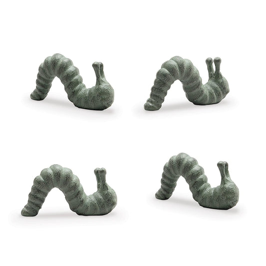 SPI Home Cast Iron Caterpillars Yard Art - Set of 4 Verdigris Finish Metal Inchworms, 2" x 4" x 1"