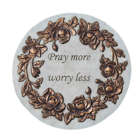 Roman Giftware Inc., Garden Collection, 9" D Pray More Worry Less,Religious, Inspirational, Durable (9x1x9)