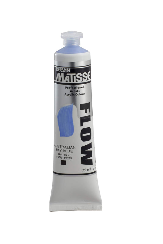 Matisse Flow Acrylic Paint - Low Viscosity Australian Premiere Acrylics for Glazing & Wash Layers - [75 ml Tube - Australian Sky Blue]