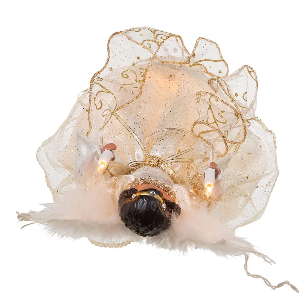 Kurt Adler 12-Inch UL 10-Light Ivory & Gold African American Angel Treetop