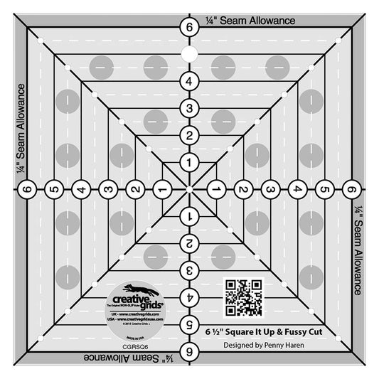 Creative Grids 6-1/2in Square It Up or Fussy Cut Square Quilt Ruler - CGRSQ6