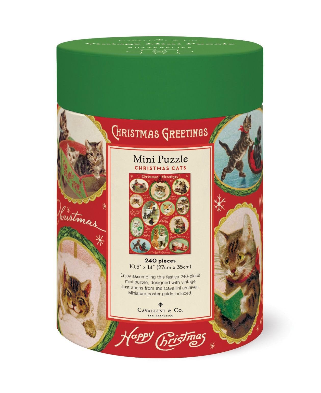 Cavallini 240 Piece Puzzle, Christmas Cat (PZLMINI/CHRCAT)