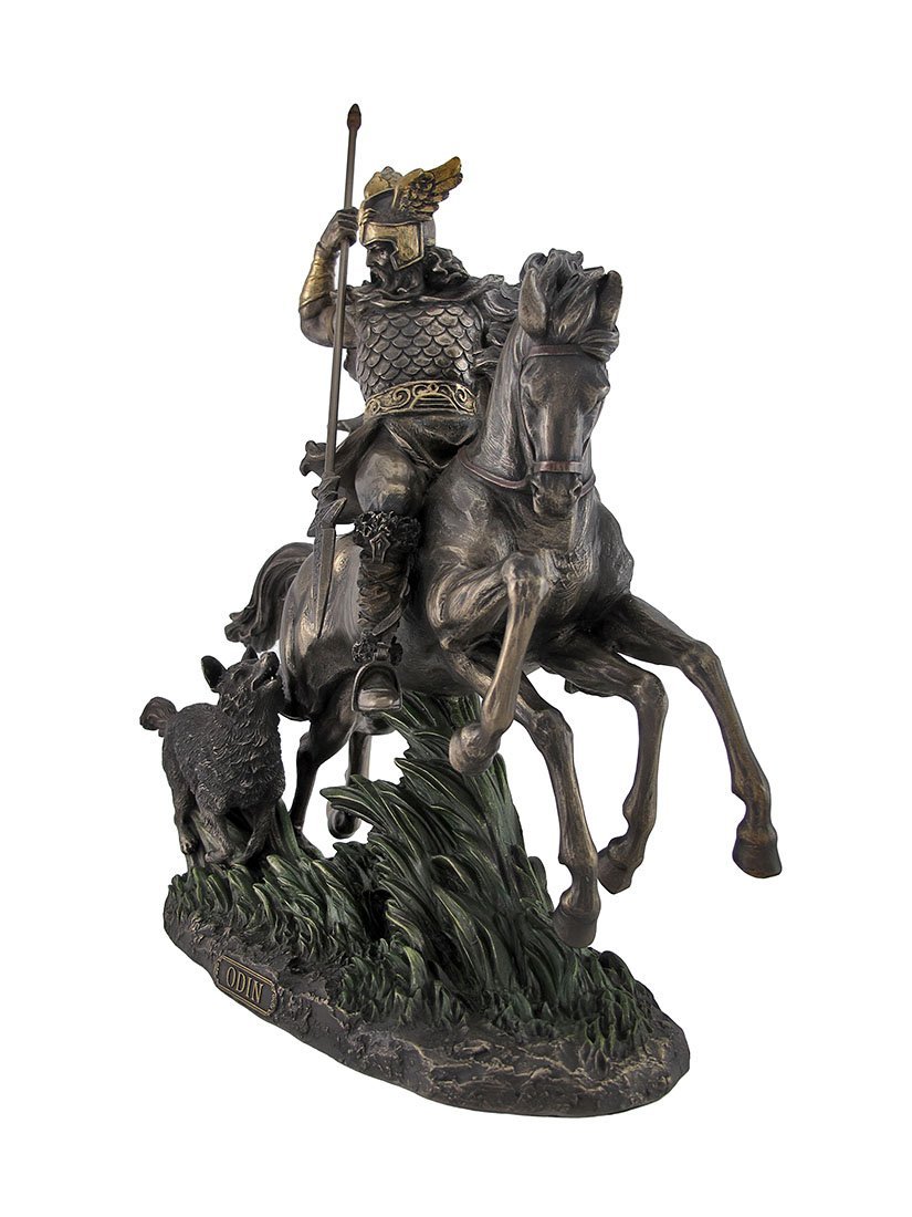 Veronese Design 12 5/8" Tall Norse God Odin Riding Sleipnir Followed by Wolf Cast Resin Statue Bronze Finish