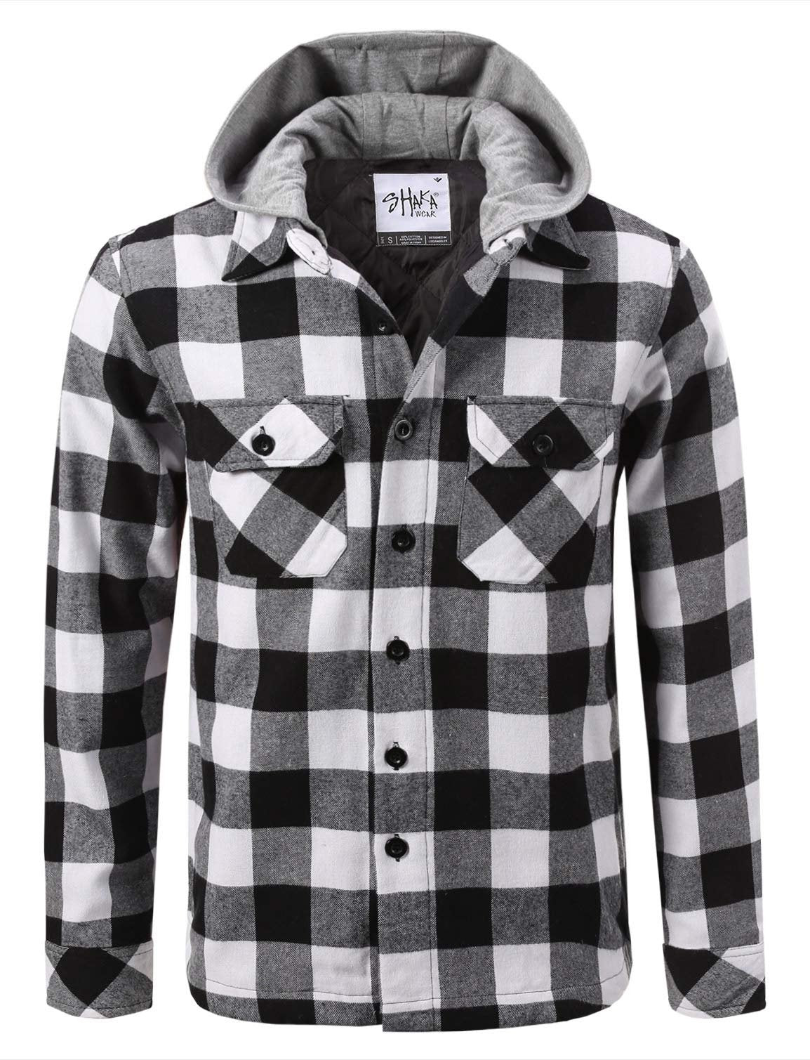Shaka Wear Men's Plaid Shirts – Flannel Long Sleeve Casual Button Up Fleece Soft Quilted Lined Jacket Regular and Big Size