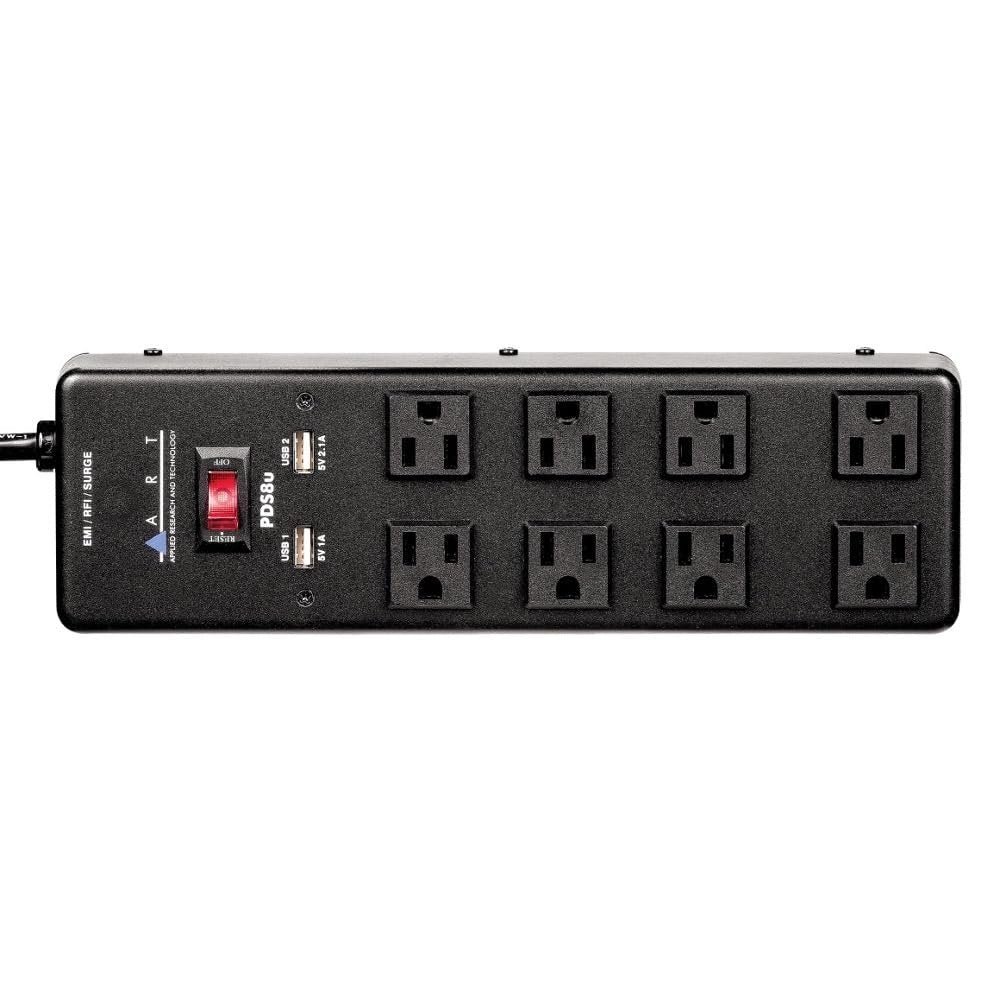 Art Pro Audio PDS8u 8-Outlet Power Strip with 2 USB Outlets & 20' Power Cord, 14AWG