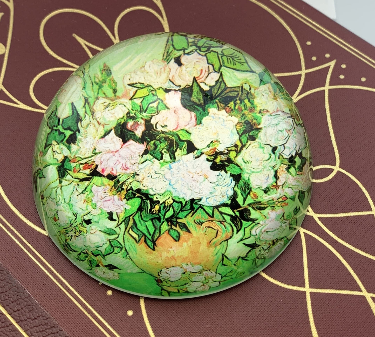 Value Arts Vincent Van Gogh Roses Paperweight, Glass Dome, Gift Box, 3" Diameter